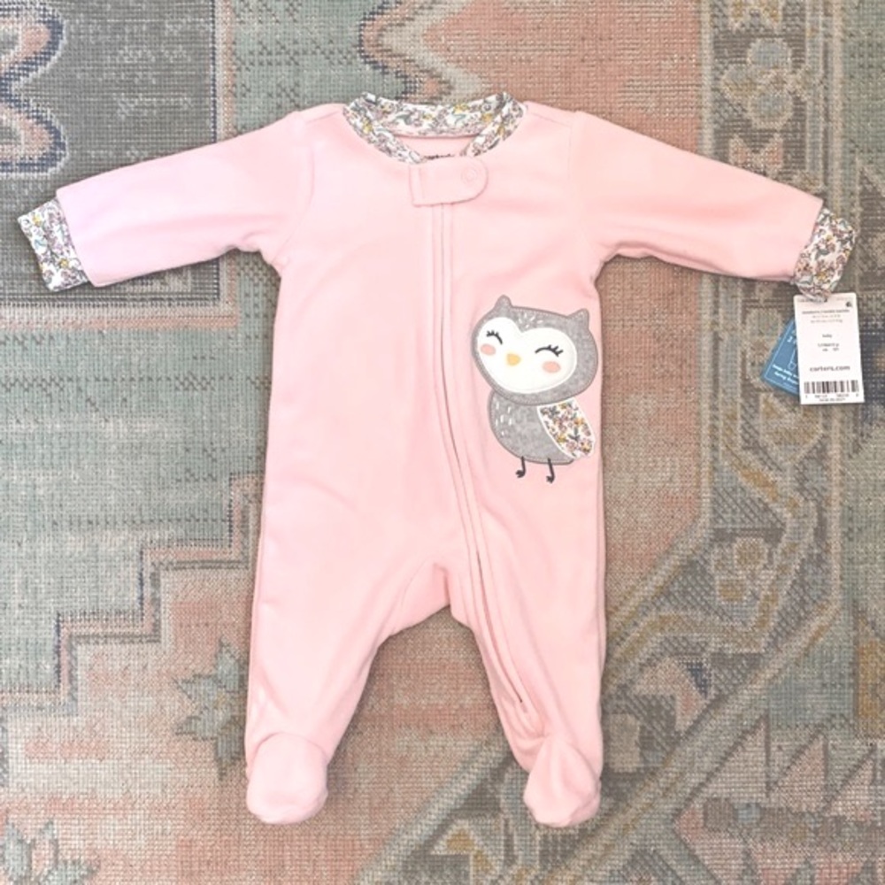 Carter’s Owl Fleece Zip-Up Sleep & Play, Size NB